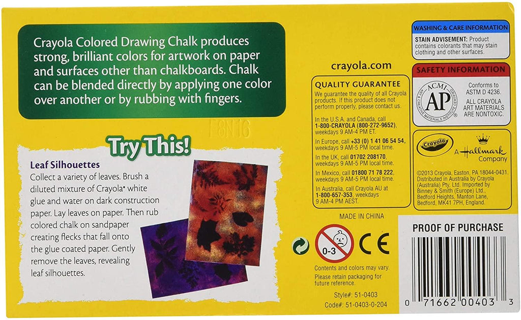Crayola - Colored Drawing Chalk, 12 Assorted Colors 12 Sticks/set - TheToysRoom