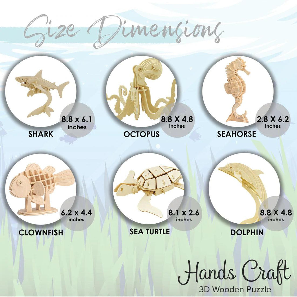 DIY 3D Wooden Puzzle - 6 Assorted Sea Animals Puzzle - TheToysRoom