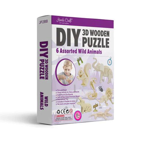 DIY 3D Wooden Puzzle 6 Assorted Wild Animals - TheToysRoom
