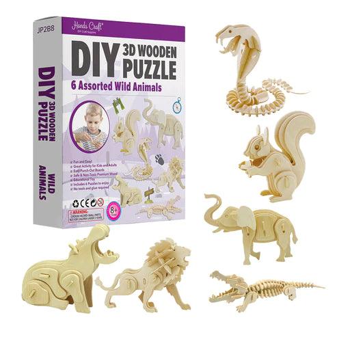 DIY 3D Wooden Puzzle 6 Assorted Wild Animals - TheToysRoom