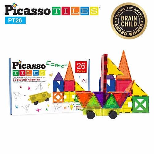 PicassoTiles 3D Magnetic Building Block Tiles PT26 - 26 Piece Set (1 Car Included) - TheToysRoom