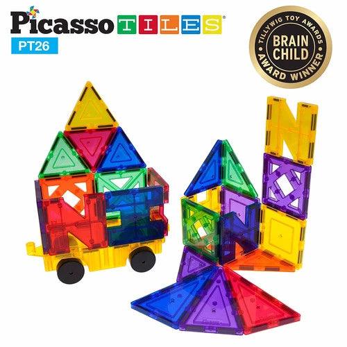 PicassoTiles 3D Magnetic Building Block Tiles PT26 - 26 Piece Set (1 Car Included) - TheToysRoom