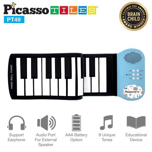 PicassoTiles 49-Key Roll Up Kids Piano w/Speaker - TheToysRoom