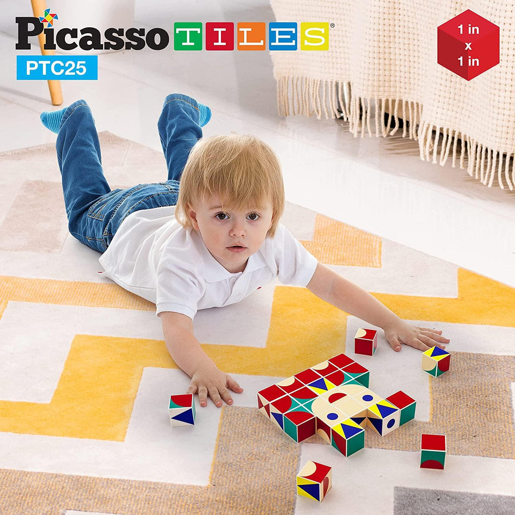 PicassoTiles Magnetic Cube Puzzle Building Blocks 25 pc set PTC25 - TheToysRoom