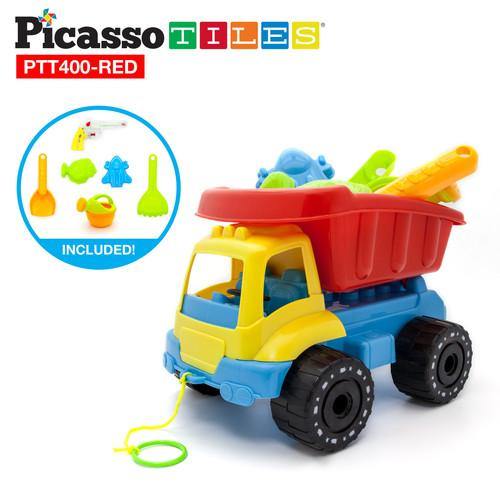 PicassoTiles® Sand Truck Car Beach Combo Set PTT400-RED - TheToysRoom