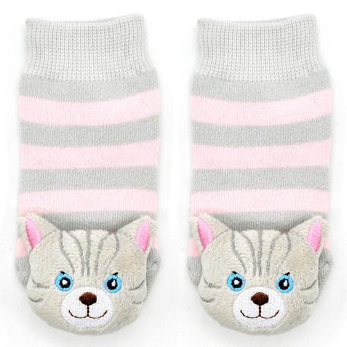 Toy Gray / Pink Cat Boogie Toes Rattle Socks - TheToysRoom