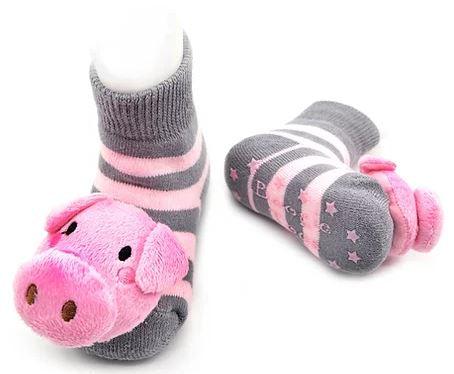 Toy Pink / Grey Pig Boogie Toes Rattle Socks - TheToysRoom
