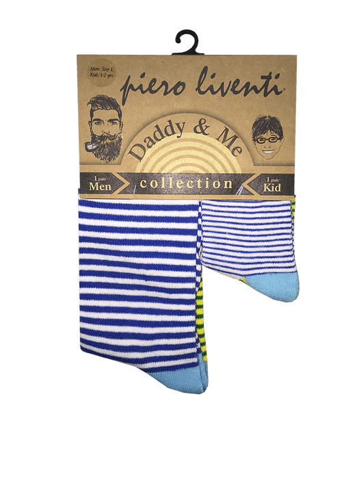 Daddy & Me, Thin Stripes White & Blue, 2-Pair Socks - TheToysRoom